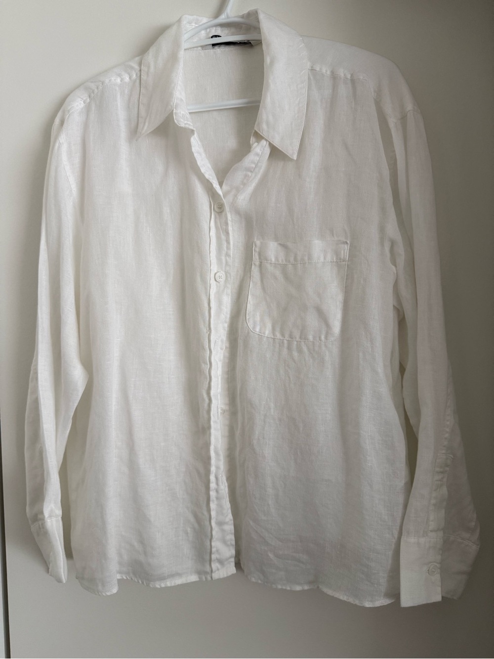 Zara White Linen Button-Down Blouse